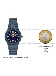 Versace Greca Logo moonphase watch specs showing outer case diameter of 38mm