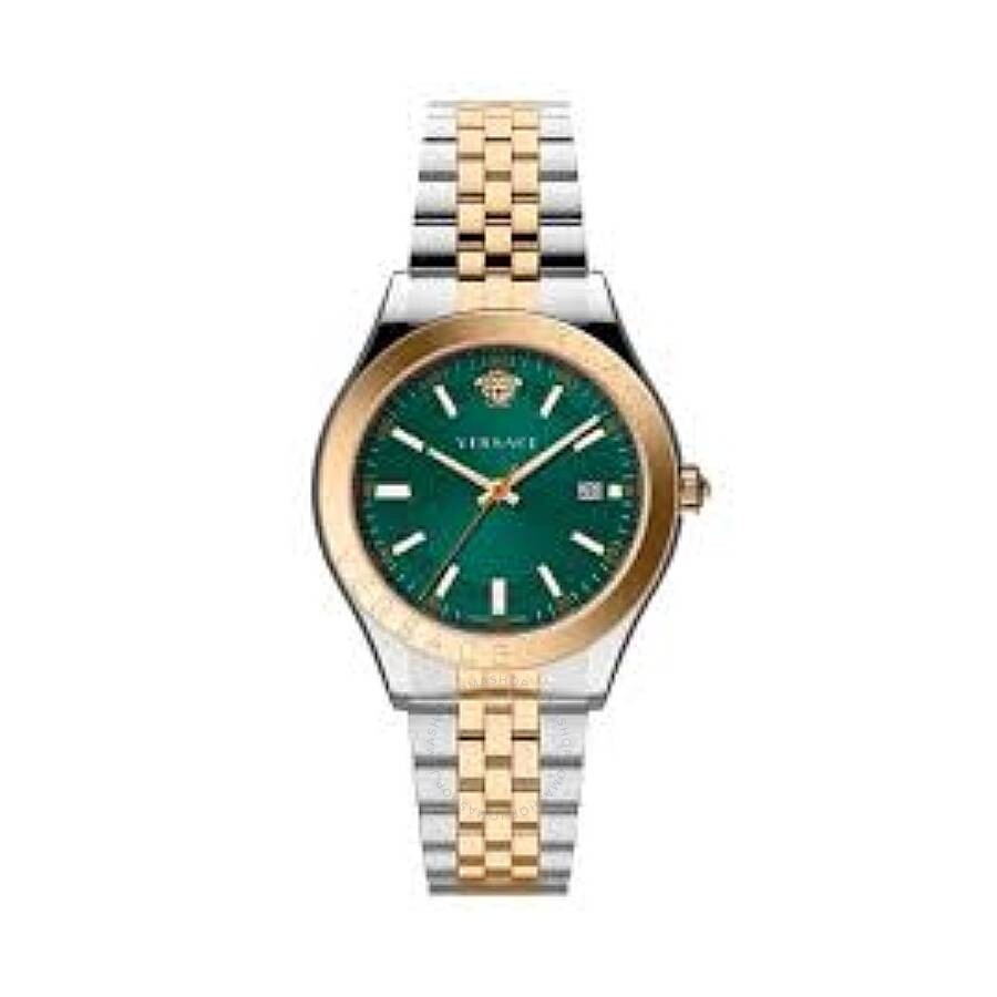 Versace Hellenium men's watch with green dial and two-tone stainless steel and rose gold bracelet