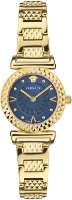 Versace Mini Vanity gold women's watch with blue dial and gold stainless steel bracelet