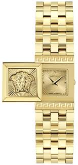 Versace Reveal gold-tone women's watch with square dial and medusa coin design