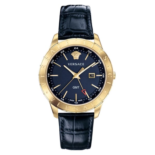 Versace Univers GMT Blue Dial Blue Leather Men’s Watch VEBK00318 - Watch