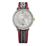 Versace V Circle Silver Dial Two Tone Leather Strap Watch for Men - VEBQ01319 VEBQ01319 - Image 2