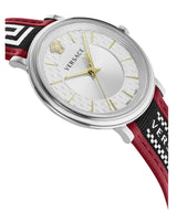 Versace V Circle Silver Dial Two-Tone Leather Strap Swiss Movt Watch - VEBQ01319