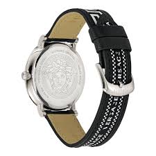 Versace V-Circle caseback detail showing Medusa head and case design