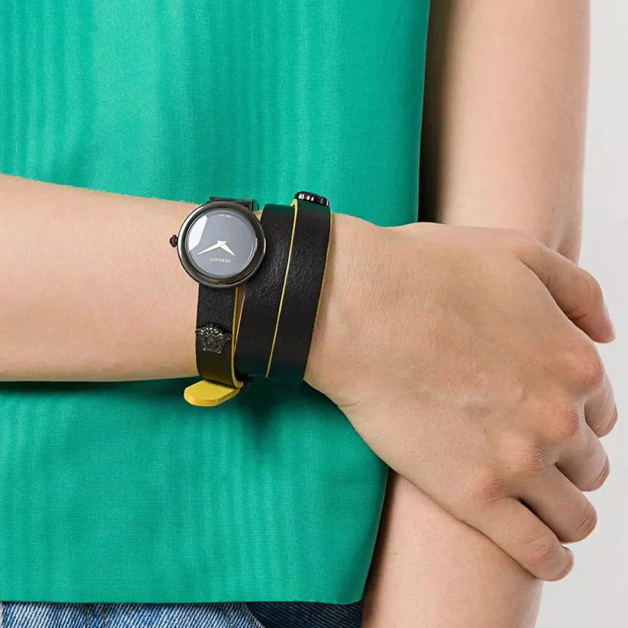 V-Flare watch on wrist showing double wrap strap styling