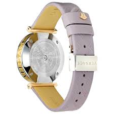 Versace V-Twist caseback showing metal case back with gold-tone accents