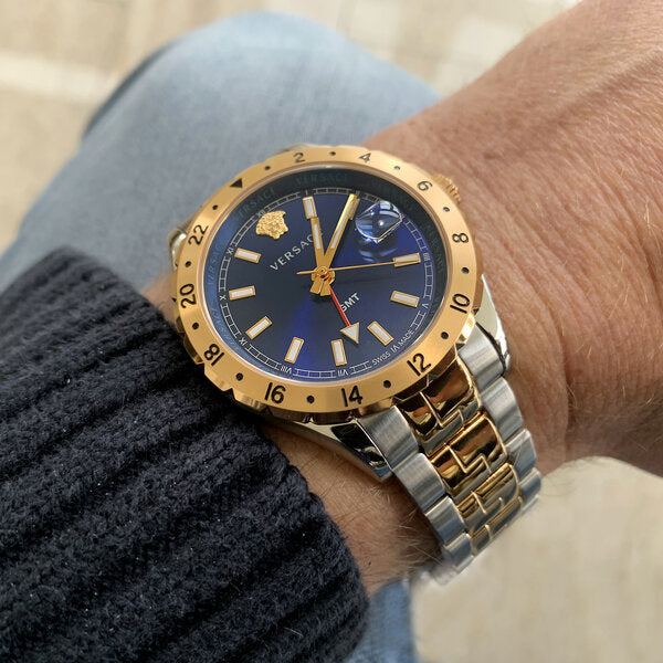Versace Hellenyium GMT Blue Dial Swiss Movt Two-Tone Watch - V11060017