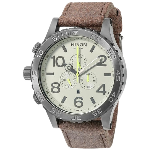 Nixon Chrono Gunmetal and Brown Leather Mens Watch - A124-1388