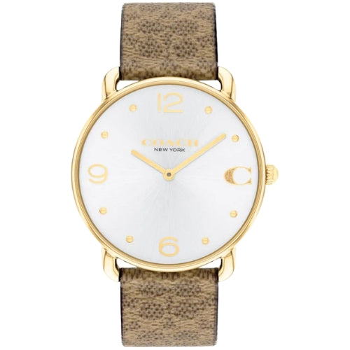 Coach Elliot Signature Silver-Tone Dial Tan Canvas Strap Women's Watch - 14504205