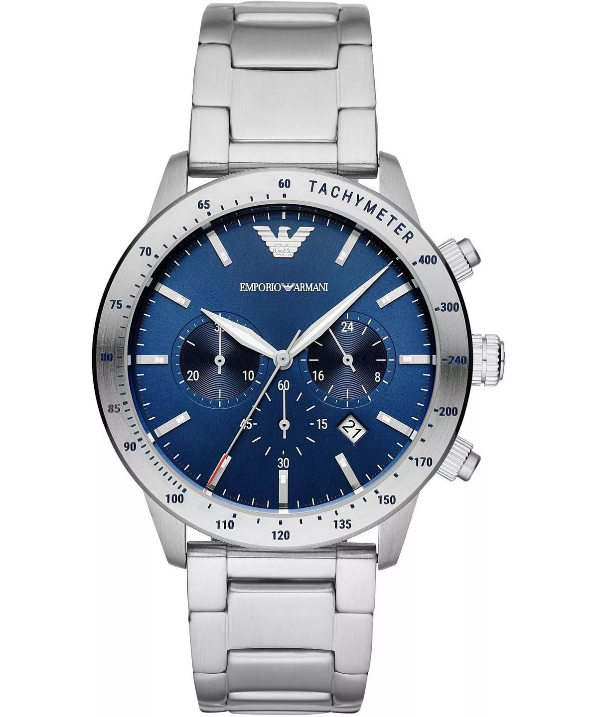 Emporio Armani Metallic Chronograph Blue Dial Silver Men's Watch - AR11306