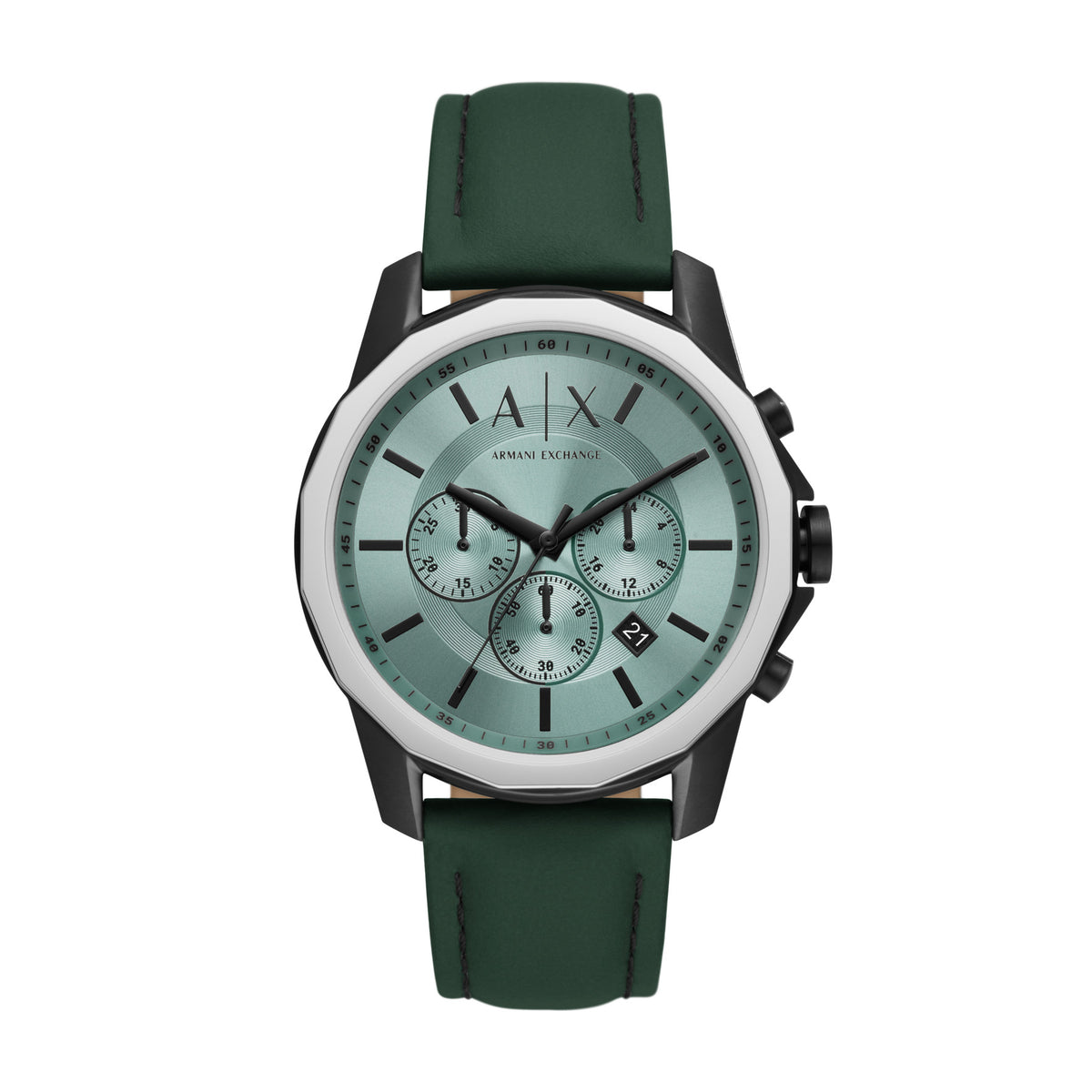 Armani Exchange Banks Chronograph Green Leather Strap Men s