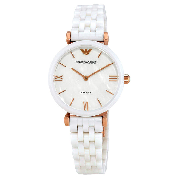 Emporio Armani Ceramica Mother of Pearl Ladies Watch AR1486 - The Watches Men & CO