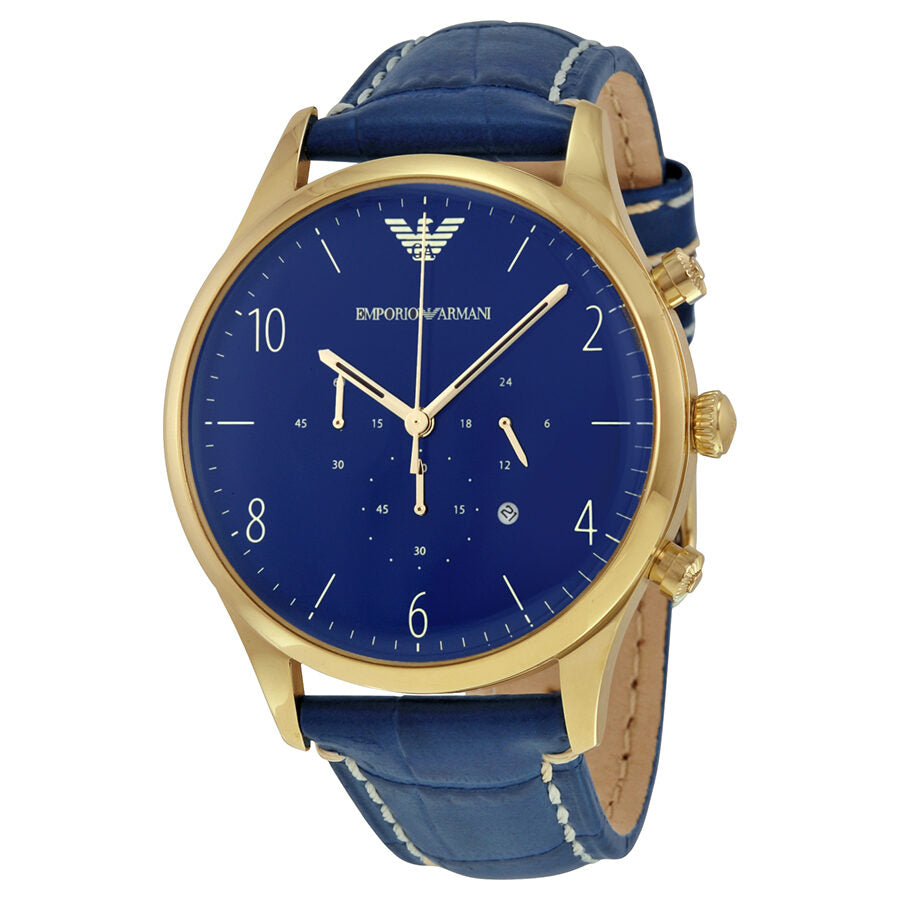 Emporio Armani Chronograph Blue Dial Blue Leather Men s Watch