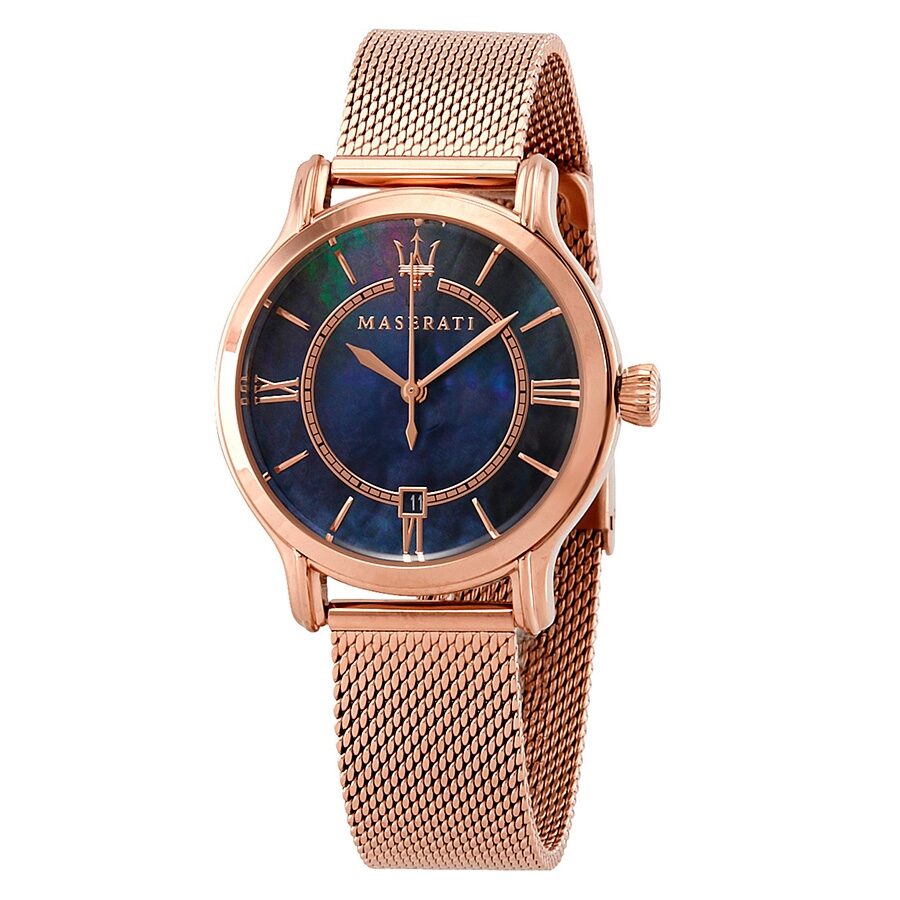 Maserati Epoca ladies watch with blue mother of pearl dial and rose gold mesh strap