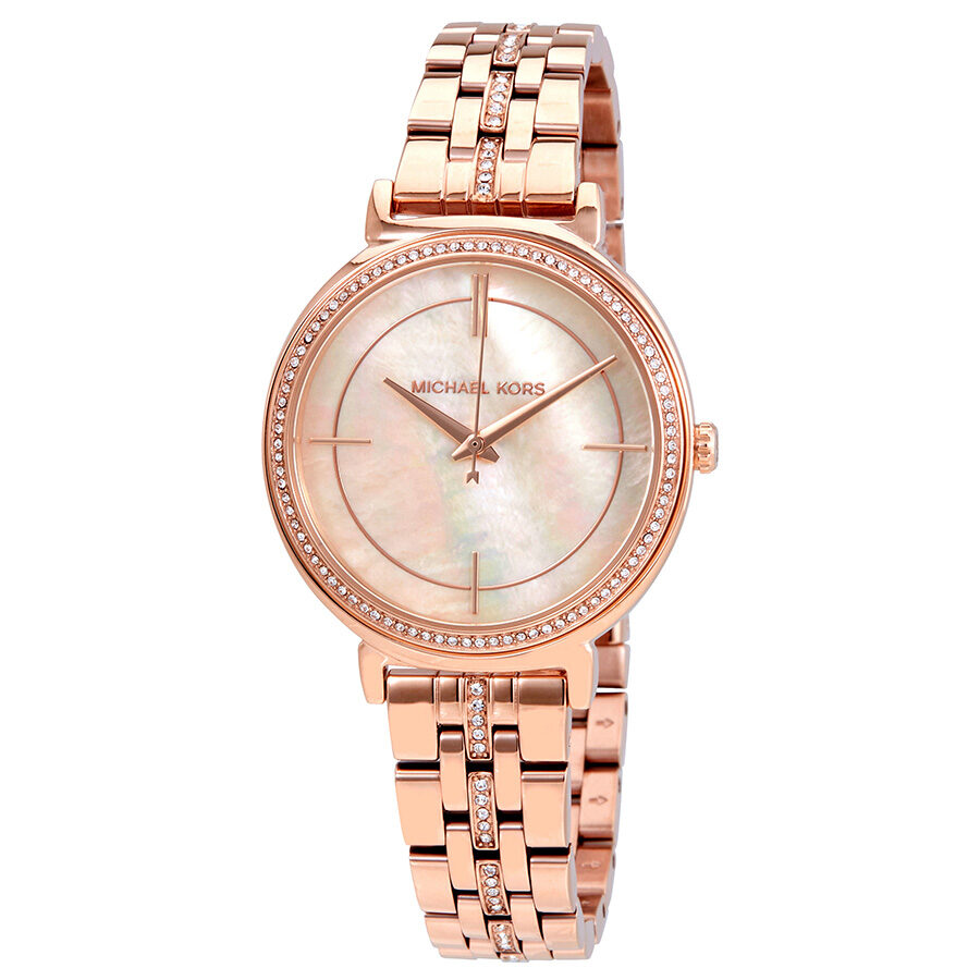 Michael Kors Cinthia mother of pearl dial ladies watch with rose gold case and bracelet