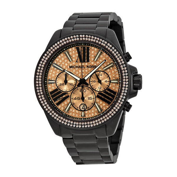 Michael Kors Everest  Chronograph Rose Dial Black Ion-plated Ladies Watch MK5879 - The Watches Men & CO