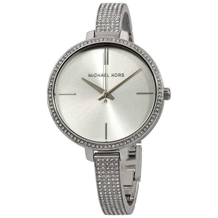 Michael Kors Jaryn silver dial ladies watch with crystal-set bezel and mesh bracelet