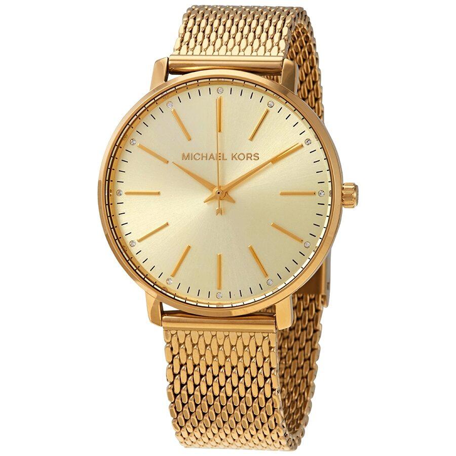 Michael Kors Pyper champagne gold dial ladies watch with gold mesh strap