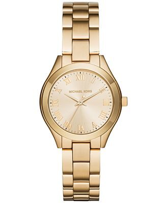 Michael Kors Slim Runway gold tone ladies dress watch with round dial and link bracelet
