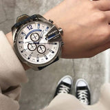 Diesel Mega Chief DZ4511 316L stainless steel & denim strap 10 ATM (100 meters) water resistant Japan movements with a chronograph and date function