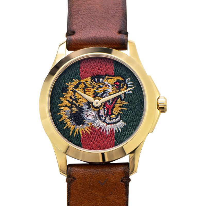 Gucci Le Marche Des Merveilles Red & Green Dial Brown Leather Strap Unisex Watch YA126497 - Image 4