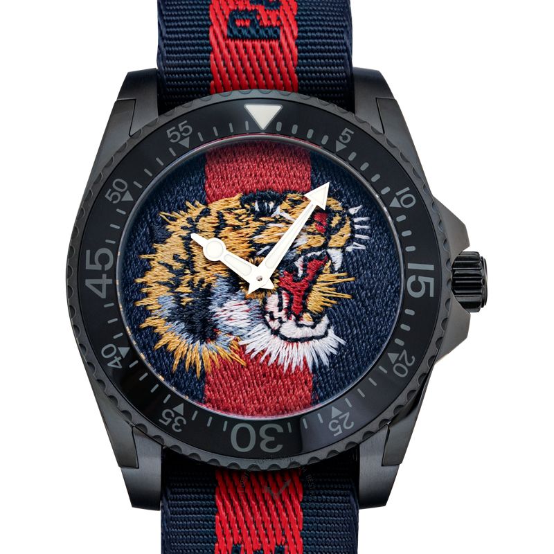 Gucci Dive Blue Red Web Dial Tiger Embroidery Men's Watch YA136215 YA136215 - Image 4