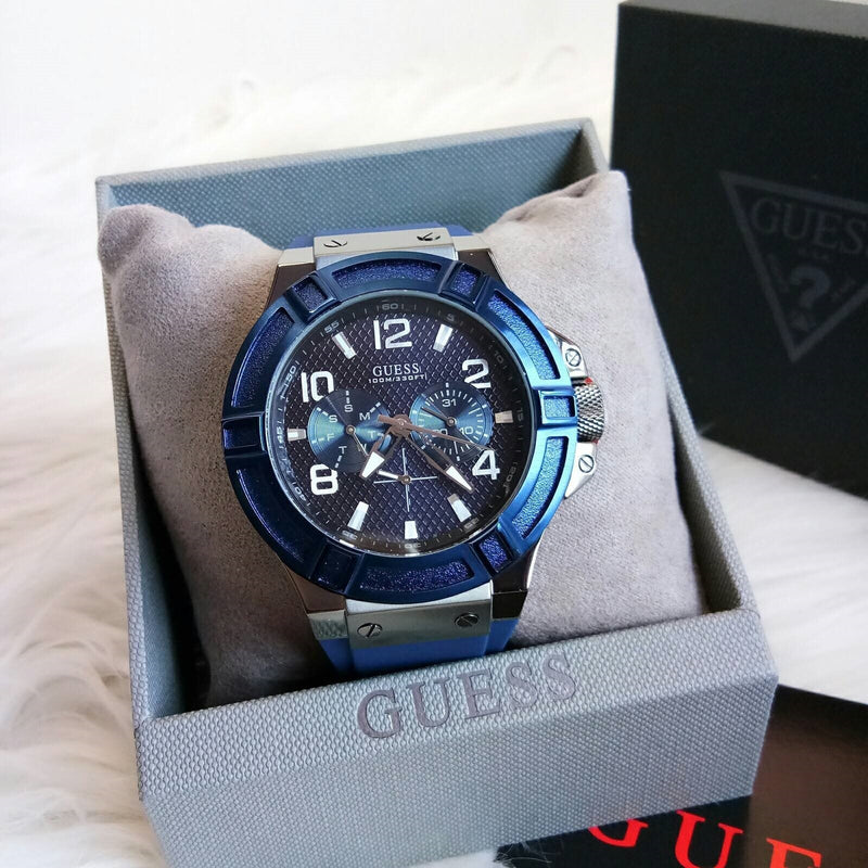 Guess Rigor Multi-Function Blue Silicone Strap Men's Watch W0248G5