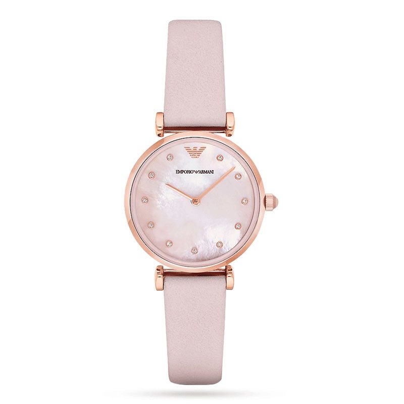 Emporio Armani AR1958 Retro Rose Gold Tone Pink MOP Dial Leather Womens Watch AR1958 - Image 1
