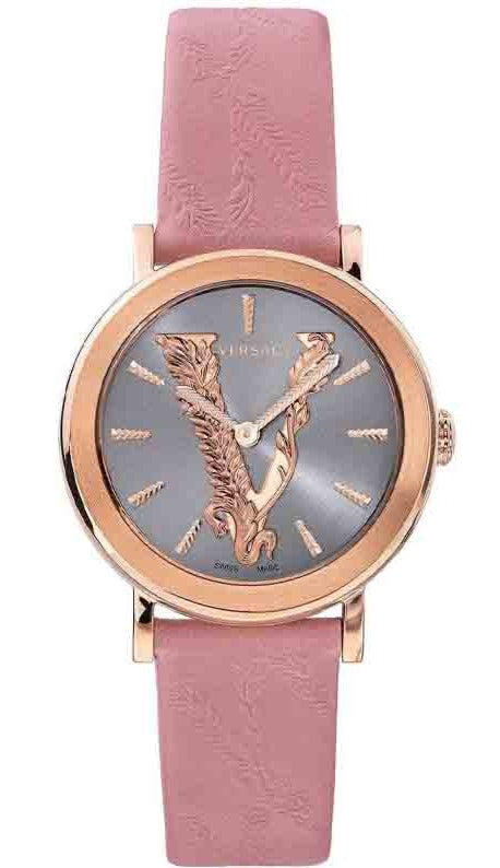 Versace Virtus Quartz Grey Dial Pink Leather Strap Watch for Women - VEHC00319 VEHC00319 - Image 1