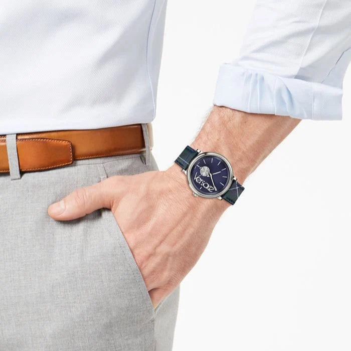 Versace V-Circle The Clans Edition Blue Plaid Men's Watch - VEBQ00118
