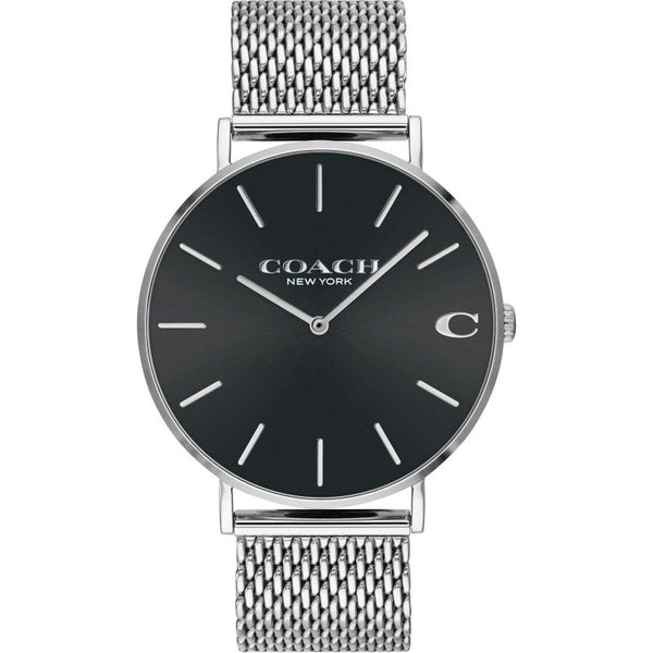 Coach Charles Silver Mesh Bracelet Black Dial Men's Watch 14602144