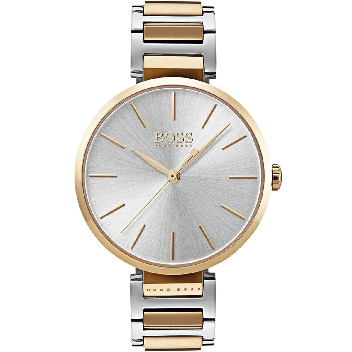 Hugo Boss Allusion women's quartz watch with silver dial and rose gold, stainless steel two-tone bracelet
