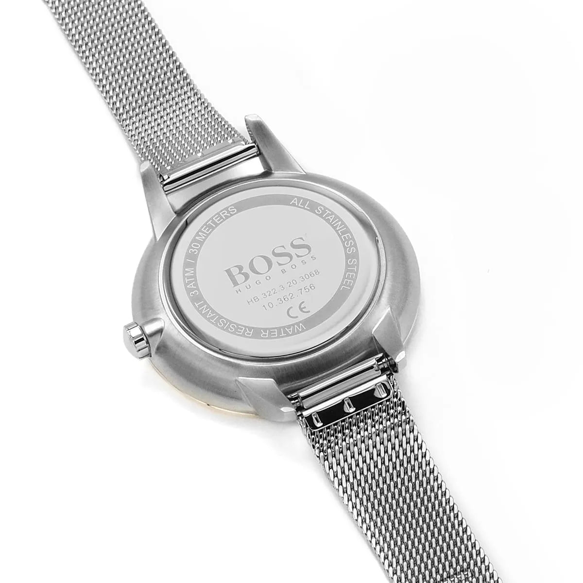 Hugo Boss Symphony watch caseback with engraved BOSS logo and specifications
