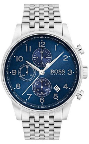 Hugo Boss Navigator Chronograph Blue Dial Silver Steel Strap Watch for Men - 1513498 1513498 - Image 1