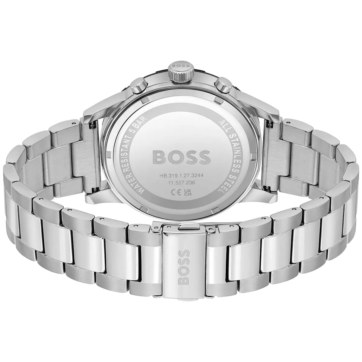 Hugo Boss Solgrade watch caseback showing stainless steel back plate and bracelet