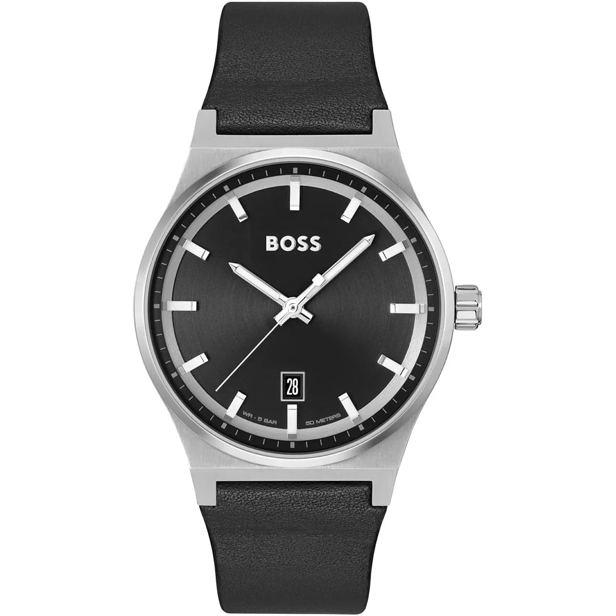 Hugo Boss Candor men's watch with black dial and black leather strap