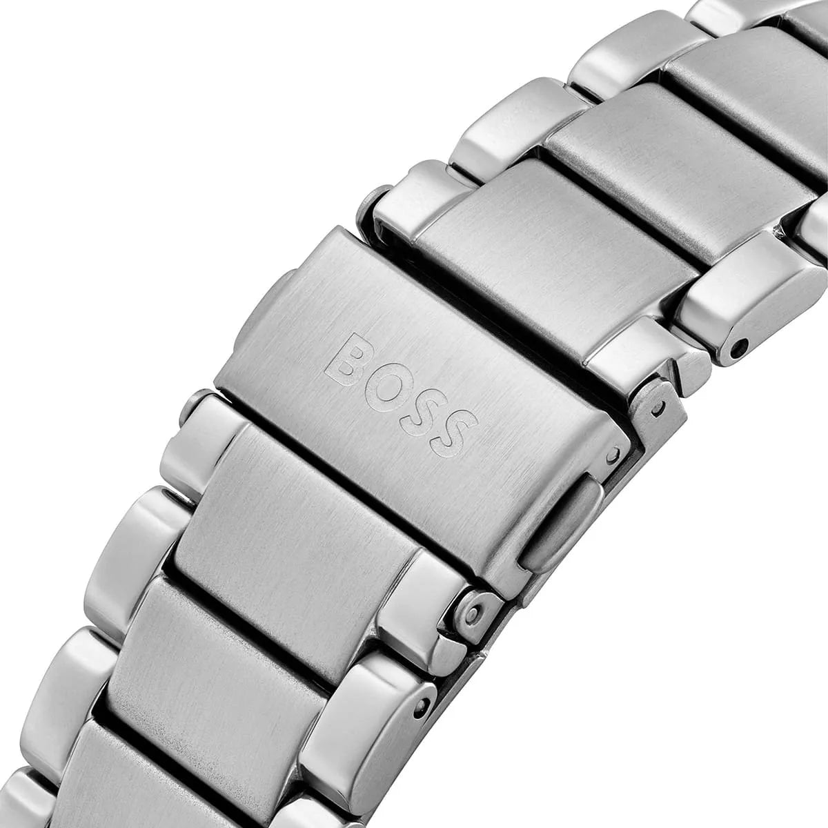 Hugo Boss Tyler watch caseback showing BOSS branding on stainless steel back plate
