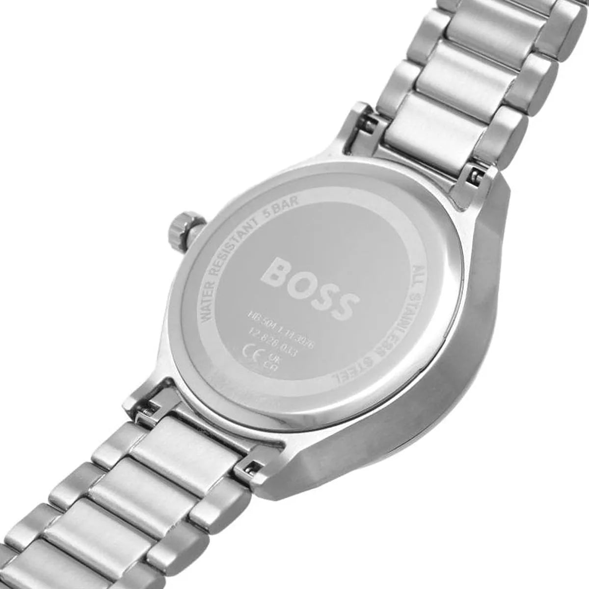 Hugo Boss Tyler watch side profile showing case thickness and stainless steel bracelet