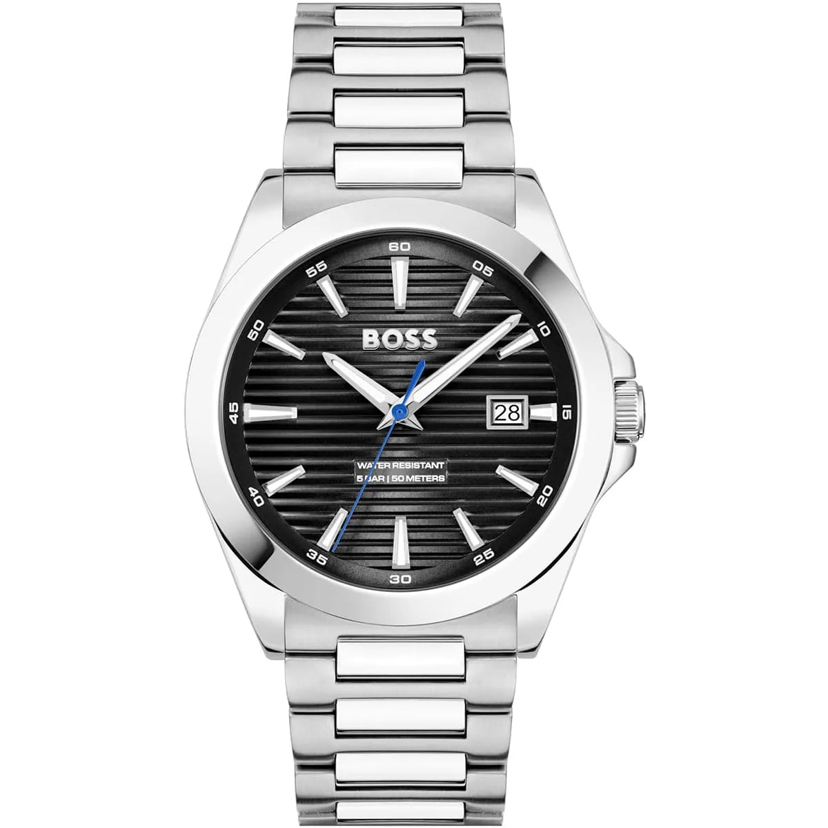 Hugo Boss Skymaster watch with black dial, white indices, stainless steel case and bracelet