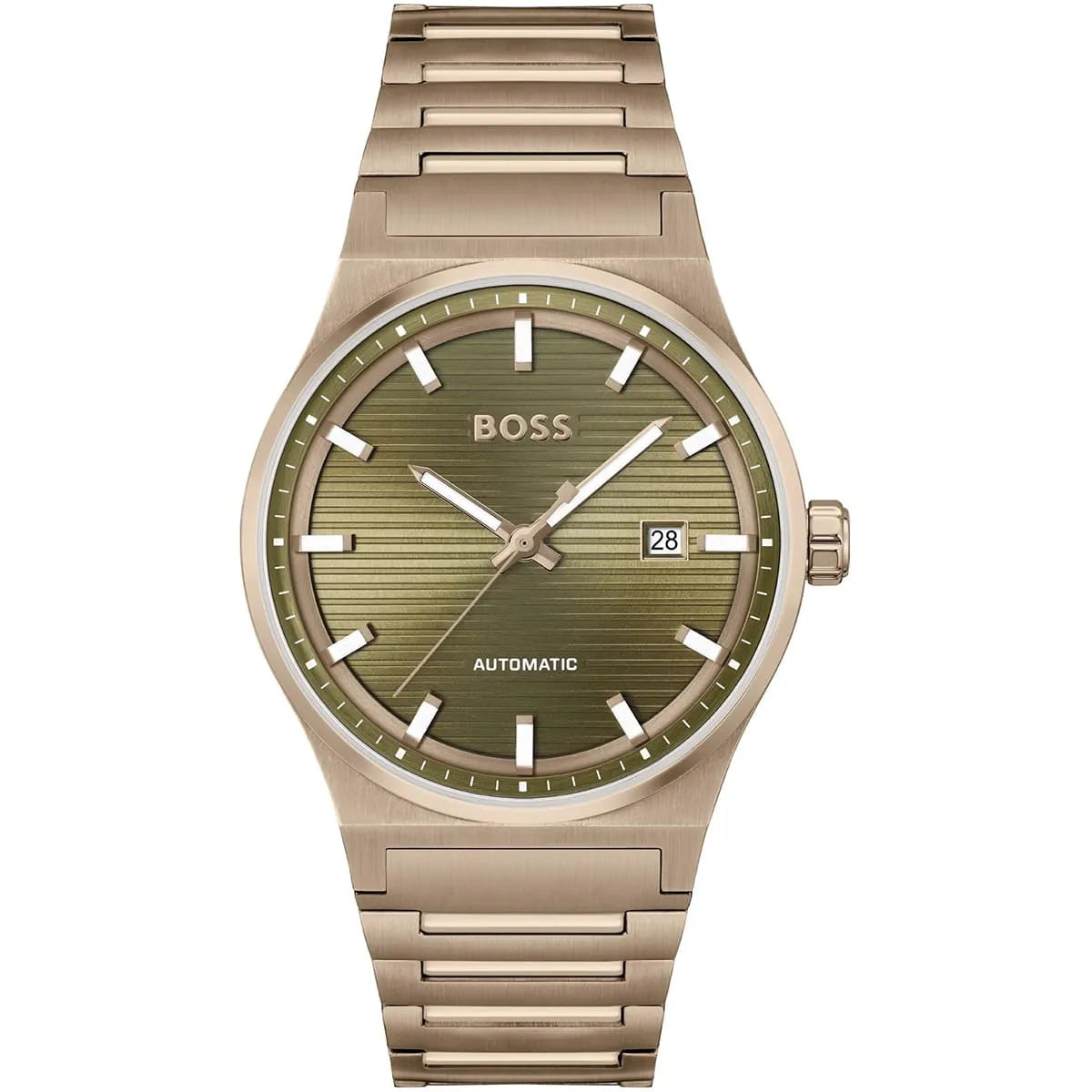Hugo Boss Skymaster automatic watch with green textured dial and stainless steel bracelet