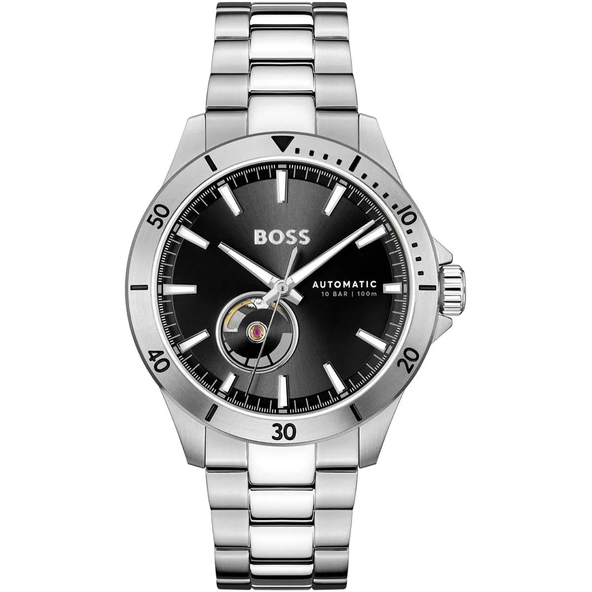 Hugo Boss Troper automatic chronograph watch with black dial and stainless steel bracelet