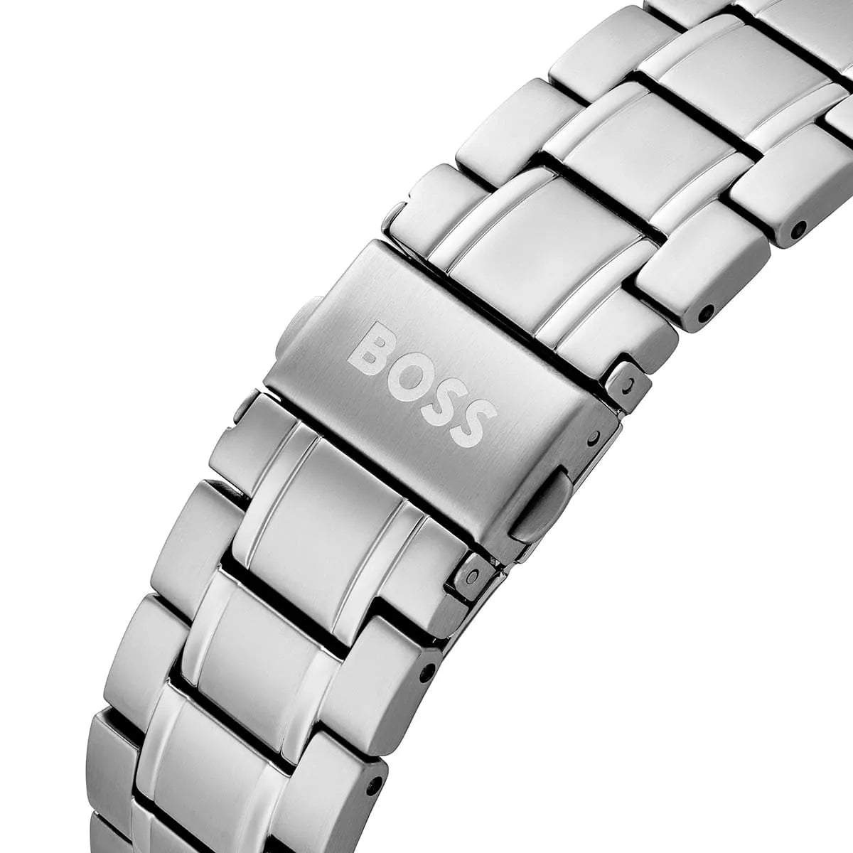 Hugo Boss Grand Prix silver stainless steel three-link bracelet strap with brand clasp