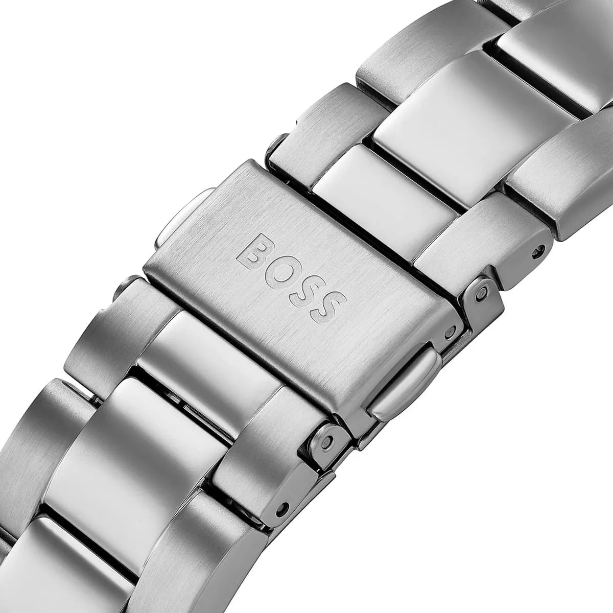 Hugo Boss stainless steel metal bracelet with fold-over clasp and BOSS branding