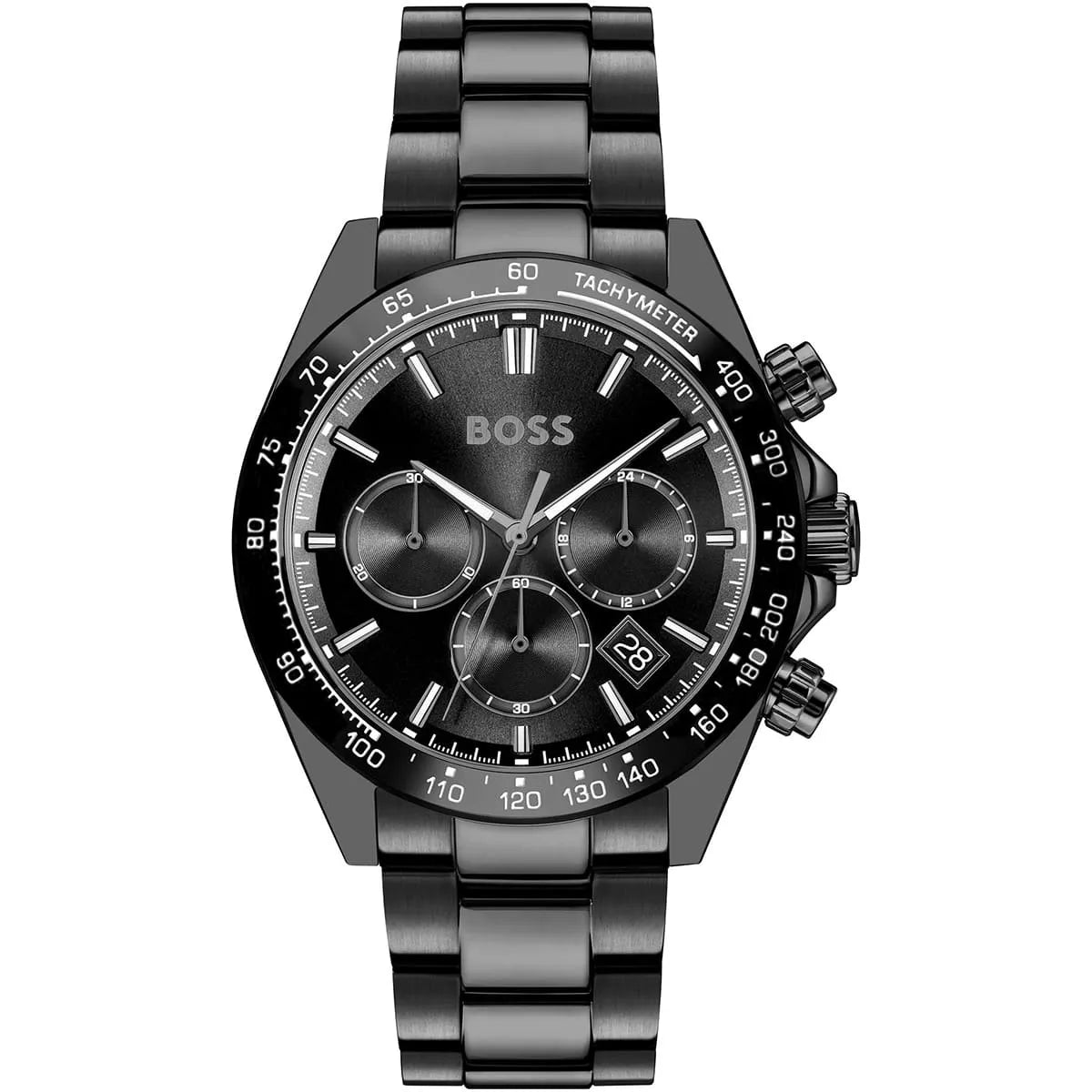 Hugo Boss black dial chronograph men's watch with stainless steel strap