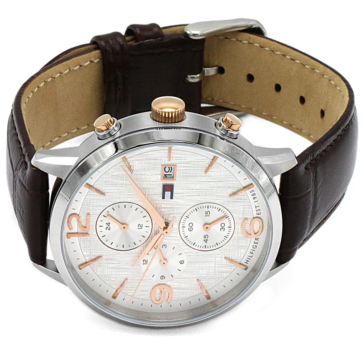 Tommy Hilfiger 1710360 brown leather strap with beige suede interior and buckle