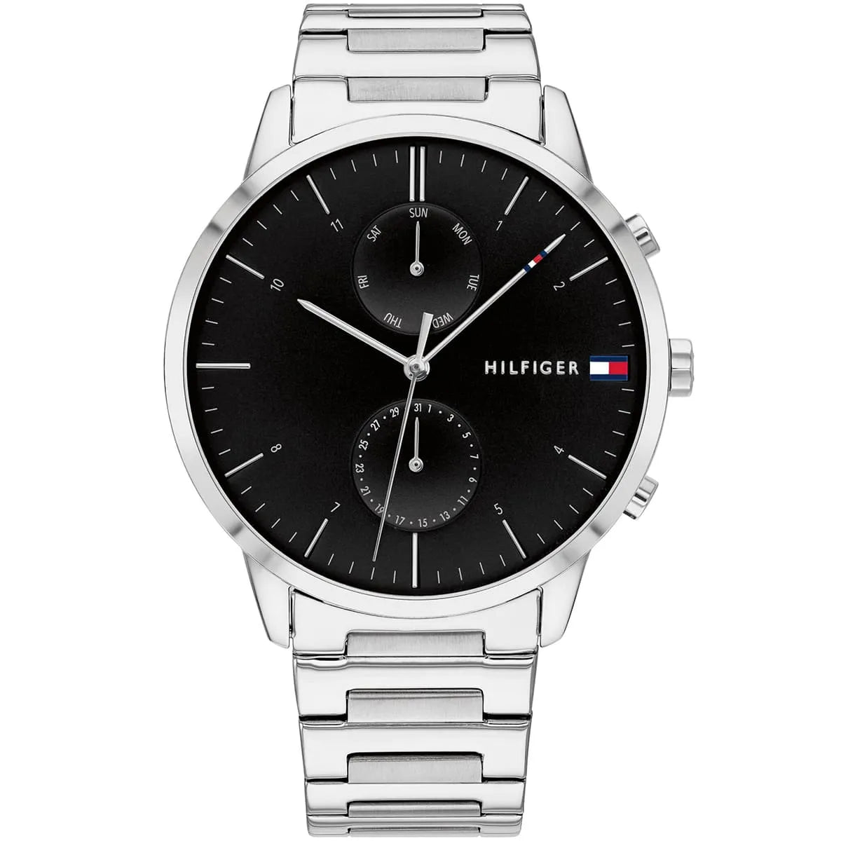 Tommy Hilfiger 1710407 men's watch with black dial and silver stainless steel bracelet