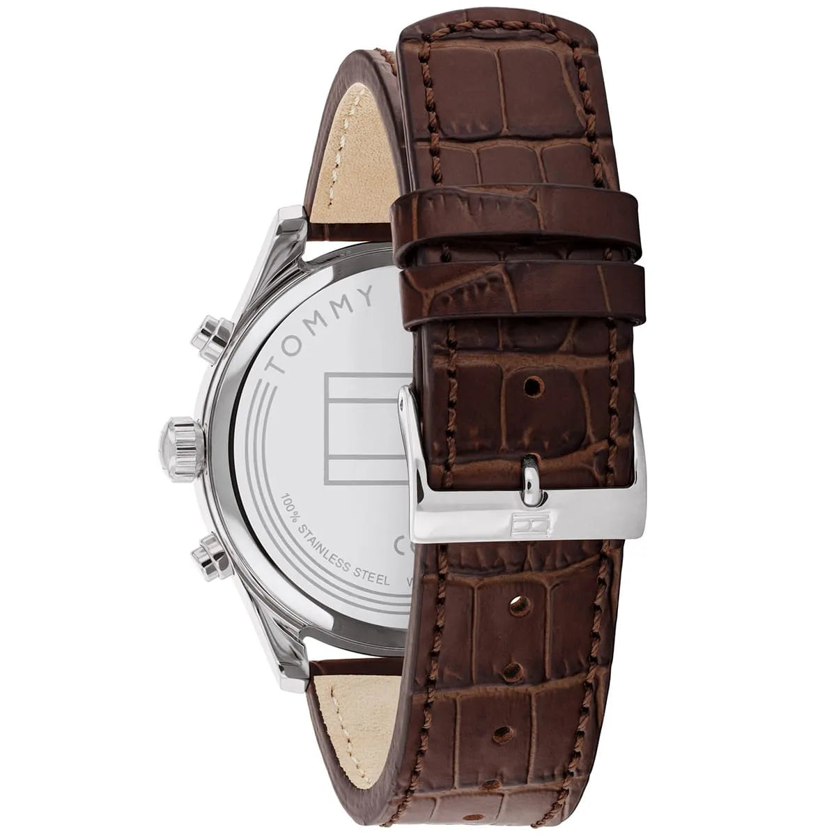 Tommy Hilfiger Sawyer brown croc-embossed leather strap with stainless steel buckle