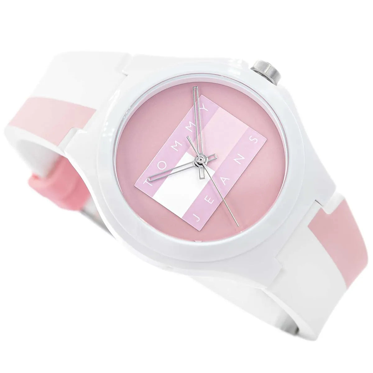 Tommy Hilfiger Jeans unisex watch with pink dial and white and pink rubber strap