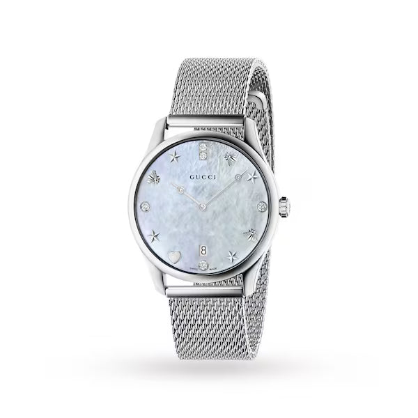 Gucci G-Timeless Diamond White Mother of Pearl Dial Ladies Watch YA1264094