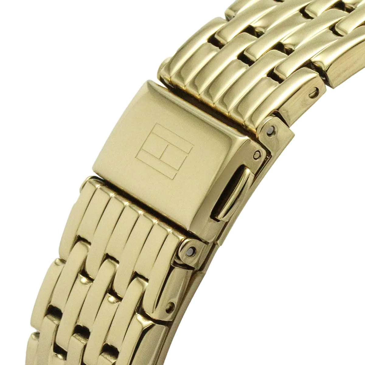Gold-tone stainless steel bracelet and deployment clasp of Tommy Hilfiger Ari women's watch